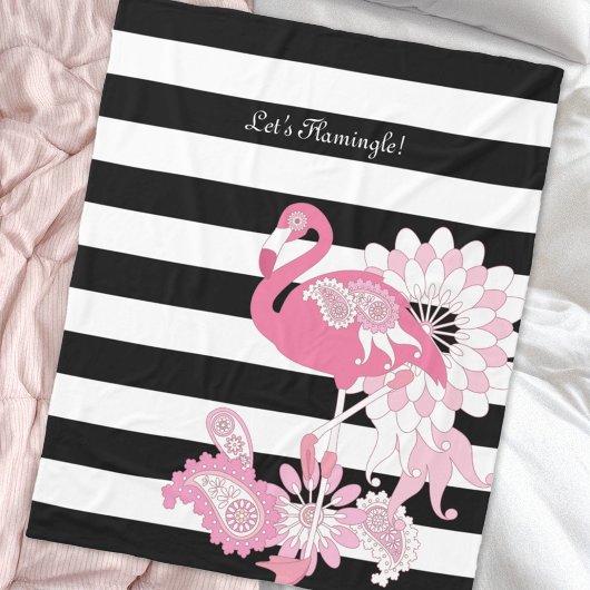 Couverture Polaire Chic Capriceuse Flamant Rose Rayé Noir & Blanc
