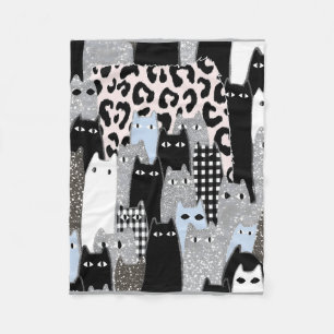 Couverture Polaire Chic Carreaux & Vichy Motif Chat Patchwork Des