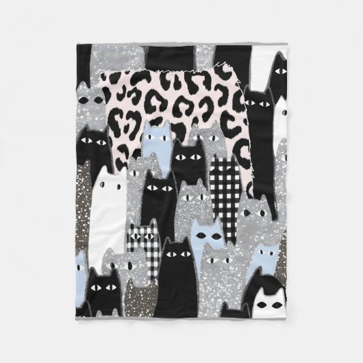 Couverture Polaire Chic Carreaux & Vichy Motif Chat Patchwork Des (Devant)