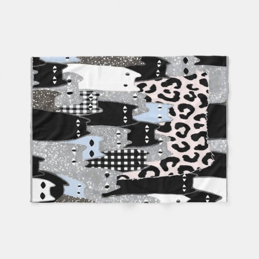 Couverture Polaire Chic Checkered & Gingham Cat Pattern Patchwork Des (Devant (Horizontal))