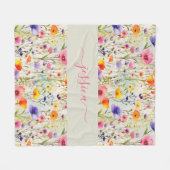 Couverture Polaire Chic colorful wildflowers watercolor script name (Devant (Horizontal))
