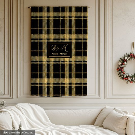 Couverture Polaire Chic Géométrique Monogramme Noir Or Plaid