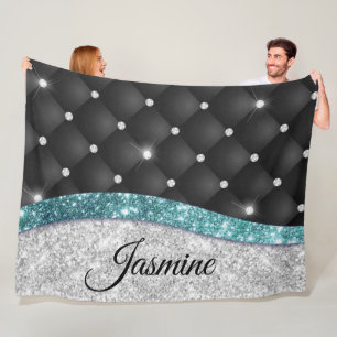 Couverture Polaire Chic girly faux parties scintillant argent noir tu