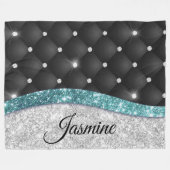 Couverture Polaire Chic girly faux parties scintillant argent noir tu (Devant (Horizontal))