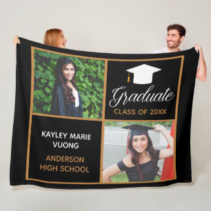 Couverture Polaire Chic Graduate Photo Black Gold Cadeau