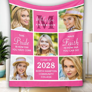 Couverture Polaire Chic Graduation 5 Photo Collage Pink Graduate