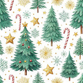 Couverture Polaire Chic green and gold watercolor Christmas trees