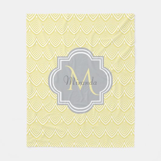 Couverture Polaire Chic Jaune Art Déco Scallops Grey Monogramme Nom (Devant)