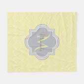 Couverture Polaire Chic Jaune Art Déco Scallops Grey Monogramme Nom (Devant (Horizontal))
