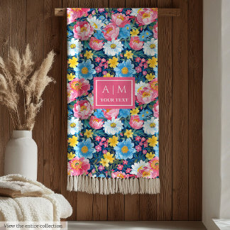 Couverture Polaire Chic magenta rose aquarelle florale cadeau fille