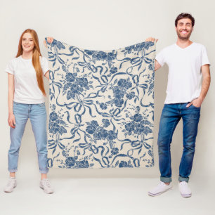 Couverture Polaire Chic Modern Vintage Ivory Navy Bleu Floral