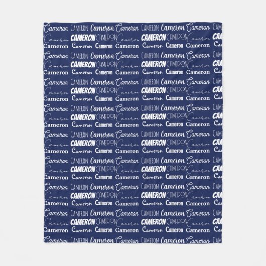 Couverture Polaire Chic Navy Blue Personalized Name Collage (Devant)