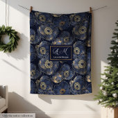 Couverture Polaire Chic Navy Gold Throw Elegant Monogram Gift Idea