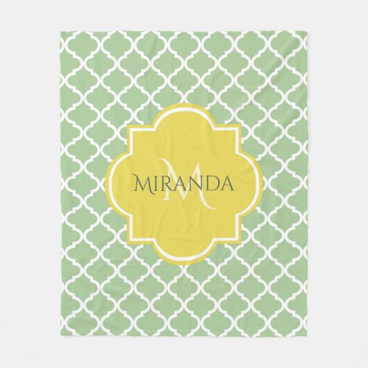 Couverture Polaire Chic Pastel Green Quatrefoil Jaune Nom Monogramme (Devant)
