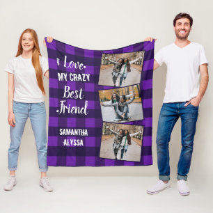 Couverture Polaire Chic plaid violet personnalisé 3 photos Meilleure
