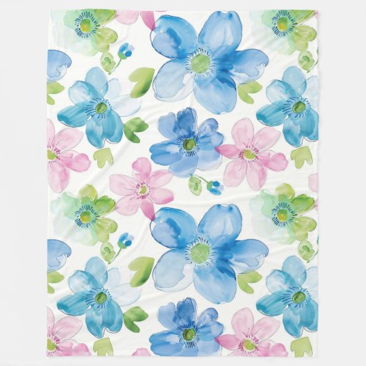 Couverture Polaire Chic rose bleu bleu floral (Devant)
