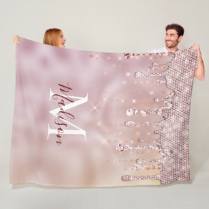 Couverture Polaire Chic rose rousse parties scintillant or gouttes mo