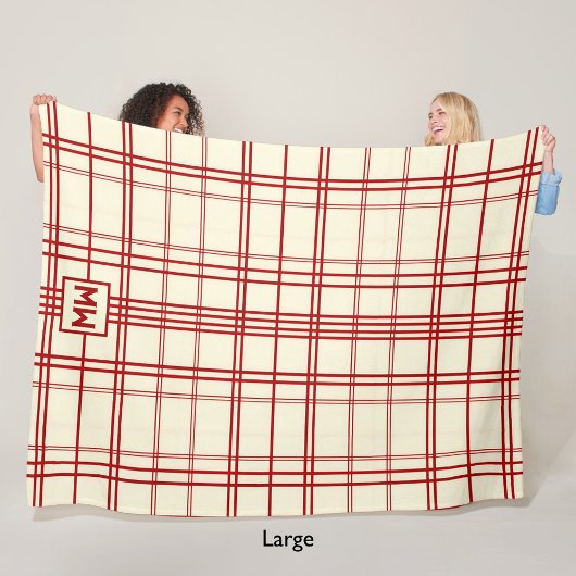 Couverture Polaire Chic rouge à rayures plaid crème monogramme