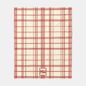 Couverture Polaire Chic rouge à rayures plaid crème monogramme (Devant)