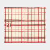 Couverture Polaire Chic rouge à rayures plaid crème monogramme (Devant (Horizontal))