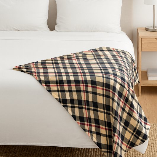 Couverture Polaire Chic Rouge Beige Noir Blanc Plaid Stripes Motif