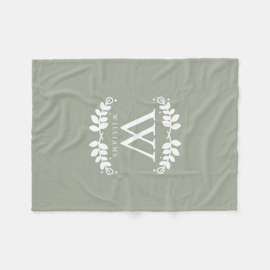 Couverture Polaire Chic Sage Green Monogramme (Devant (Horizontal))