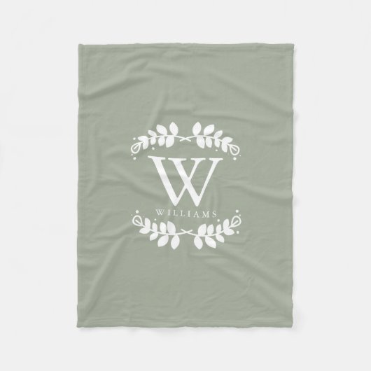 Couverture Polaire Chic Sage Green Monogramme (Devant)