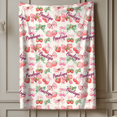 Couverture Polaire chic strawberries coquette bow repeating name pink