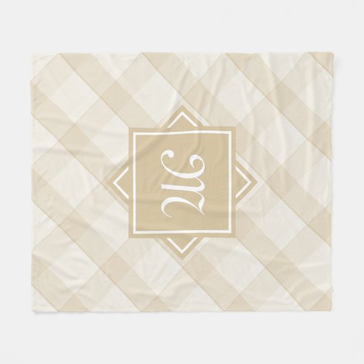 Couverture Polaire Chic Tan Plaid Avec Monogramme Diagonal Moderne (Devant (Horizontal))