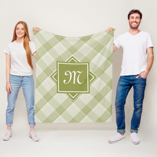 Couverture Polaire Chic Vert Plaid Avec Monogramme Diagonal Moderne (En situation)