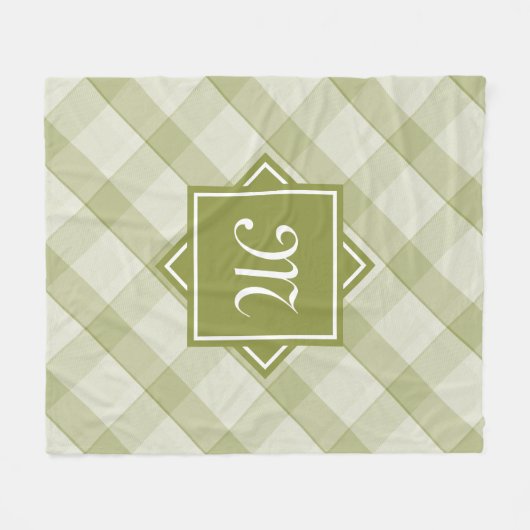 Couverture Polaire Chic Vert Plaid Avec Monogramme Diagonal Moderne (Devant (Horizontal))