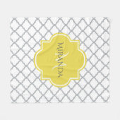 Couverture Polaire Chic White Grey Quatrefoil Yellow Monogramme Nom (Devant (Horizontal))