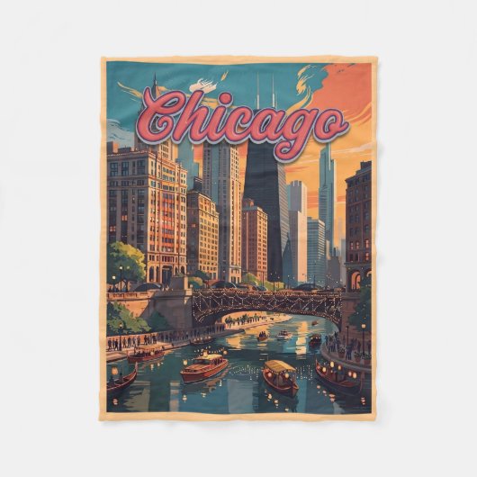 Couverture Polaire Chicago Skyline Riverfront (Devant)