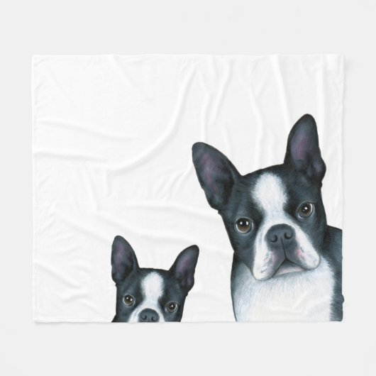 Couverture Polaire Chien 128 b/w Boston Terrier (Devant (Horizontal))