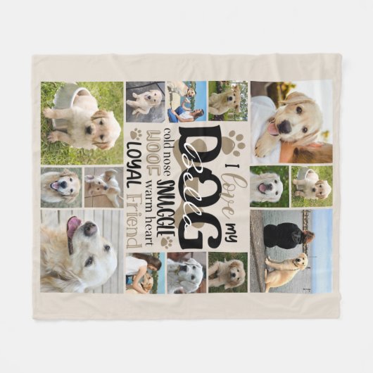Couverture Polaire Chien 14 Photo Collage AIMER MON CHIEN Nom (Devant (Horizontal))