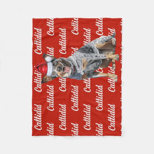 Couverture Polaire Chien à hélier bleu avec nom Motif Noël (Devant)