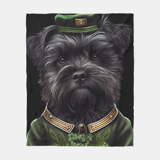 Couverture Polaire Chien Affenpinscher en Robe de la Saint Patrick (Devant)