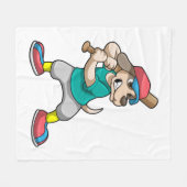 Couverture Polaire Chien au baseball avec batte de baseball (Devant (Horizontal))