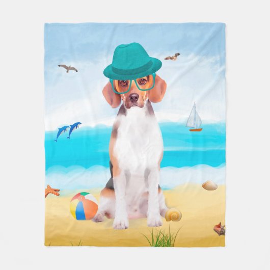 Couverture Polaire Chien beagle Sur La Plage (Devant)