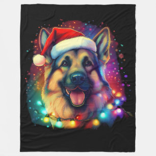 Couverture Polaire Chien berger allemand de Noël avec chapeau de Père