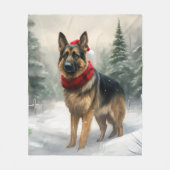 Couverture Polaire Chien berger allemand en Noël de neige (Devant)