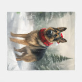 Couverture Polaire Chien berger allemand en Noël de neige (Devant (Horizontal))