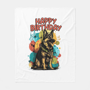 Couverture Polaire Chien berger allemand joyeux fête d'anniversaire S