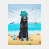 Couverture Polaire Chien berger allemand noir sur la plage (Devant)