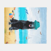 Couverture Polaire Chien berger allemand noir sur la plage (Devant (Horizontal))