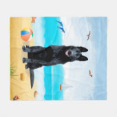 Couverture Polaire Chien berger allemand noir sur la plage (Devant (Horizontal))