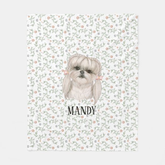Couverture Polaire Chien blanc avec un joli rose floral design mignon (Devant)