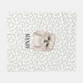 Couverture Polaire Chien blanc avec un joli rose floral design mignon (Devant (Horizontal))