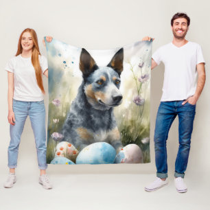 Couverture Polaire Chien Blue Heeler avec Vacances d'Œufs de Pâques