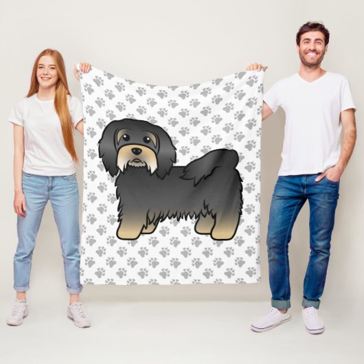 Couverture Polaire Chien Caricature Cute, Noir Et Tan Havanais (En situation)